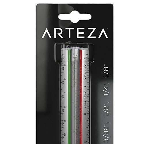 Arteza Architect Scale Ruler, Imperial, 12-Inch Color-Coded Professional-Grade Aluminum Triangular Drafting Ruler for Architect & Civil Engineer Blueprints