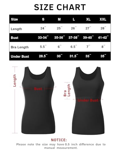 Image of AMVELOP Tank Tops for Women Built in Bra Cotton Shelf Bra Tanks Layering Undershirts 2-3 Pack