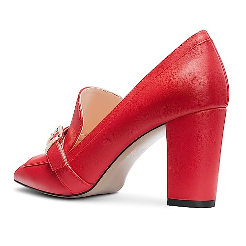 Saekcted Womens Chunky Block Mid Heel Pointed Toe Pumps Slip-on Buckle Office Basic Classic Summer 3.2 Inches Shoes3