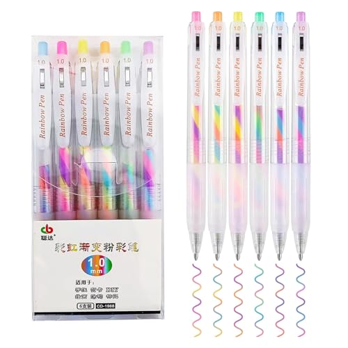 Caelura 6 Stück Glitzerstifte Gelstifte Glitzer, Regenbogen stifte, Glitzer Gelstifte für Kinder Erwachsene Malbuch Zeichnung Scrapbook DIY-Grußkarten | Pastell