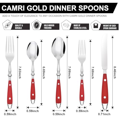 20-Piece-Bistro-Silverware-Set-for-4-High-end-Everyday-Flatware-Set-Red-Handles-Cutlery-Set-Retro-Stainless-Steel-Forks-and-Spoons-Mirror-Finished-Utensil-for-Home-Restaurant-Dishwasher-Safe 20 Piece Bistro Silverware Set for 4 High end Everyday Flatware Set Red Handles Cutlery Set Retro Stainless Steel Forks and Spoons Mirror Finished Utensil for Home Restaurant Dishwasher Safe