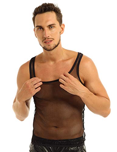 Mens Sheer Mesh Fishnet Sleeveless Muscle Slim Fit Vest Tank Top Y-Back Shirts Clubwear Lingerie Undershirt4