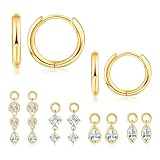 Ritach 18K Gold Plated Hoop Earrings and Charm Set for Women Mix and Match Huggie Earring Pack with Cubic Zirconia Pearl Star Heart Evil Eye Charms1