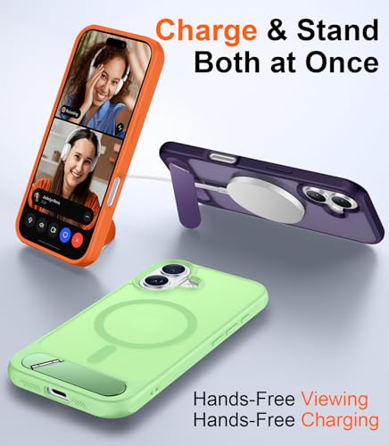 Image of Designed for iPhone 17 Case, [Built-in Invisible Kickstand][Compatible with MagSafe][Military Grade Shockproof] Slim Translucent Matte Phone Case 6.3 inch (Light Green)