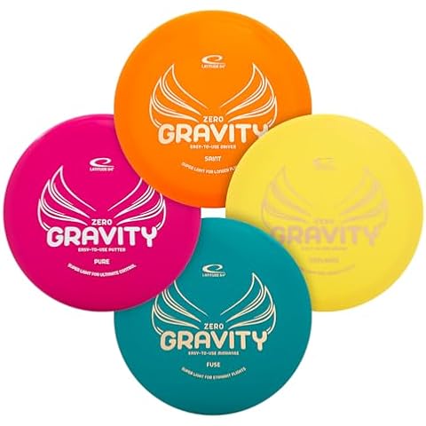 Latitude 64 Gravity Beginner Disc Golf Set | 4 Piece Disc Golf Discs Set | Pure, Fuse, Explorer, Saint | Lightweight, Floating Plastic for Longer Flights | 120-130g (Colors May Vary) Cover