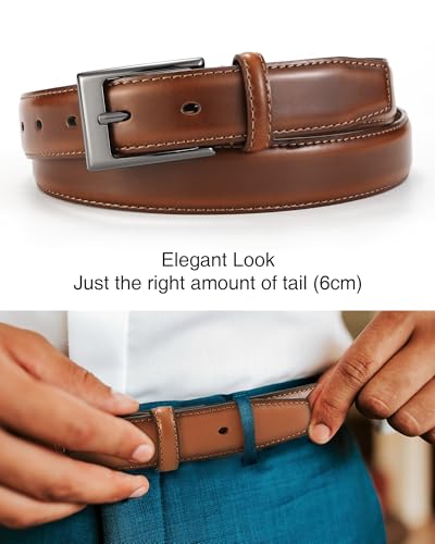 Image of Chaoren Leather Ratchet Belt 2 Pack Dress with Click Sliding Buckle 1 3 /8 inch in Gift Set Box - Adjustable Trim to Fit