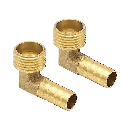 YDHfdc 2 Pcs Raccords Barb en Laiton Tuyau de Coude Barb Raccord 90 Degrés Barb Tuyau de Coude de Filetage Mâle en Laiton 1/2 pour Eau, Carburant, Air (12 mm)