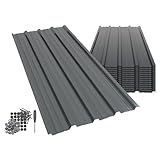 Harbour Housewares 14-Pack Corrugated Metal Roofing Sheets - Anthracite - Galvanised Steel Waterproof Rust-Resistant Heavy Duty Panels 110x46cm for Shed Outbuilding Shelter Roof Repair