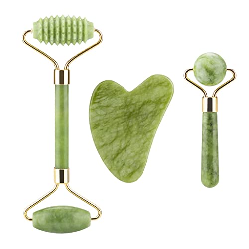 Image of MAYCREATE Jade Roller & Gua Sha Tool Face Massager 100% Natural Puffiness Facial Skin Massager with Gua Sha for Neck Skin, Cheeks Slimmer with Gift Box | Daily Facial Massage, Helps Reduce the Look of Puffiness, Natural Jade Stone, Handheld Design