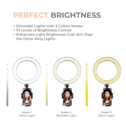 Image of Portable LED Ring Light with 3 Color Modes Dimmable Lighting | for YouTube | Photo-Shoot | Video Shoot | Live Stream | Makeup & Vlogging | Compatible with Android Phones & Cameras
