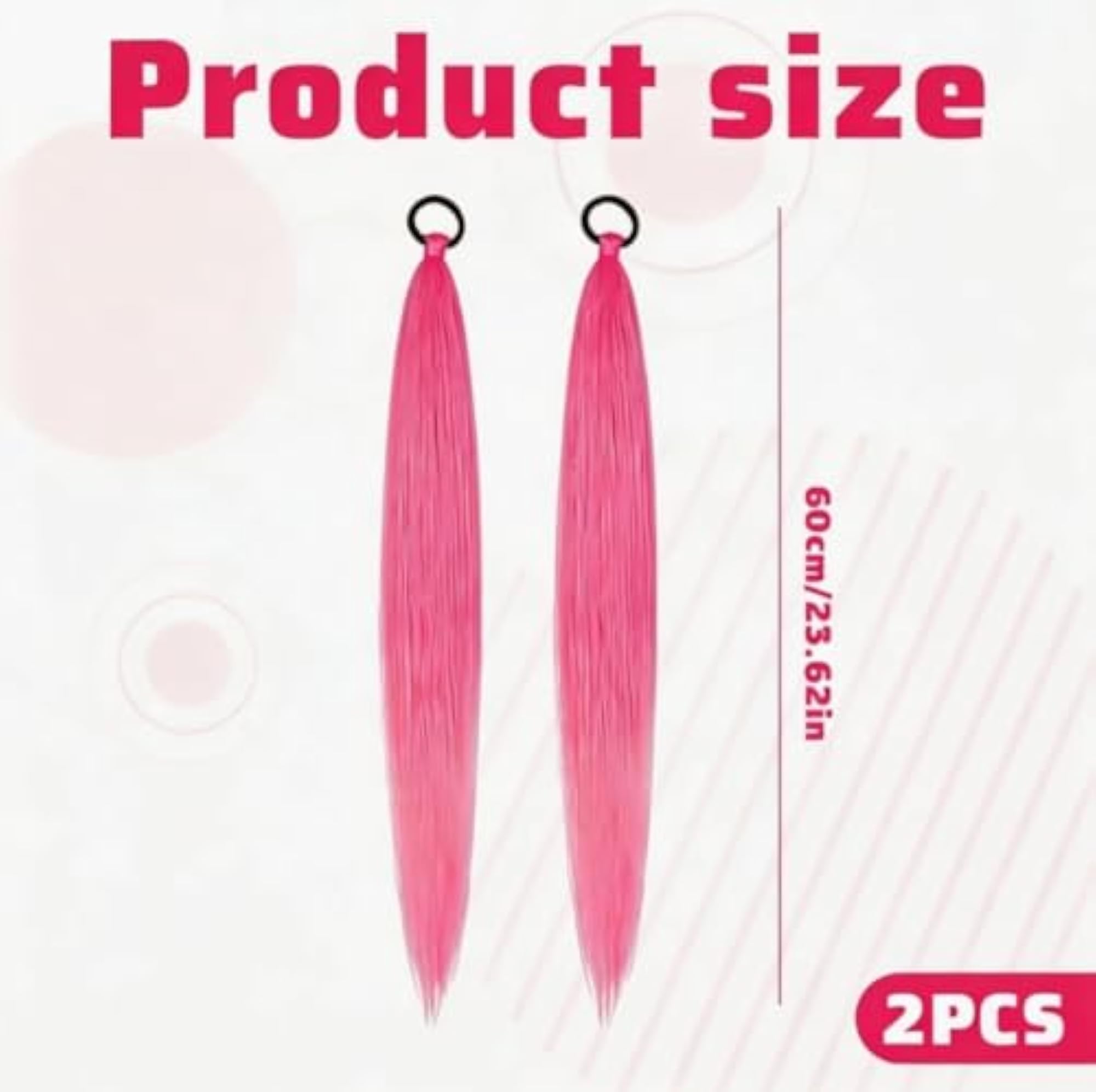2Pcs Pink Ponytail Hair Extensions for Women, Artificial Accessories