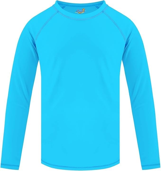 Boys Swim Shirt Rash Guard Long Sleeve for Youth Children Fishing Water Rashguard UPF+ 50 Swimming Sun Shirt Swimwear Blue Swim Top 14-16Y
