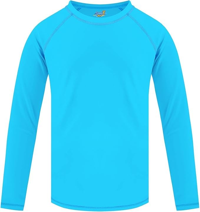 Boys Swim Shirt Rash Guard Long Sleeve for Youth Children Fishing Water Rashguard UPF+ 50 Swimming Sun Shirt Swimwear Blue Swim Top 14-16Y