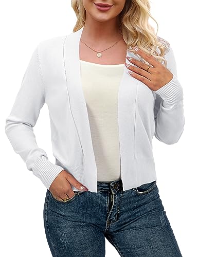 Image of AAMILIFE Women Long Sleeve Cropped Knit Sweater Cardigans Open Front Bolero Shrug
