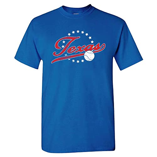 Texas Baseball Vintage Mens Fan T-Shirt (Royal Shirt L)