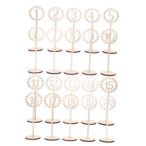 BRIGHTFUFU 20Pcs Table Numbers Stylish Table Number Signs for Weddings Banquets and Events Wood Design