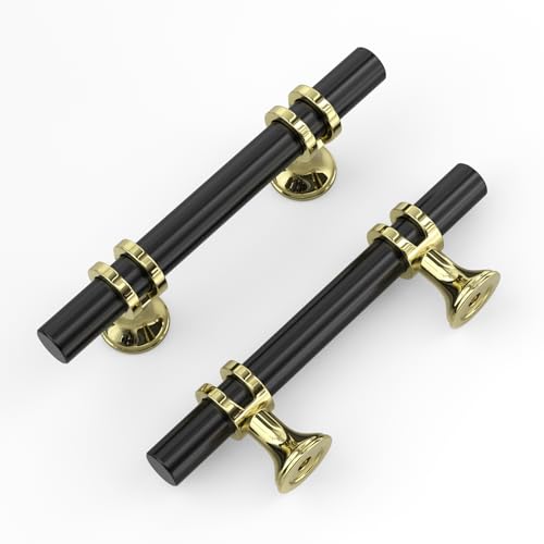 homdiy 10 Pack Kitchen Cabinet Handles 3 Inch Black and Gold Cabinet Pulls