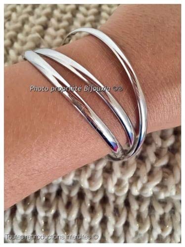 Bracciali Tripla Mezza JONCS 6,6 MM Argento Massiccio 925/1000 Rodiato, Taglia unica, Argento sterling