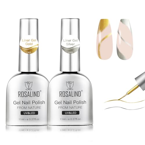 ROSALIND Liner Gel Esmaltes Semipermanentes para Uñas, Oro Plata Gel Liner 3D Efecto Pintauñas Semipermanentes, Soak-Off UV LED Nail Painting para Uñas DIY Salon Nail Art,11ml
