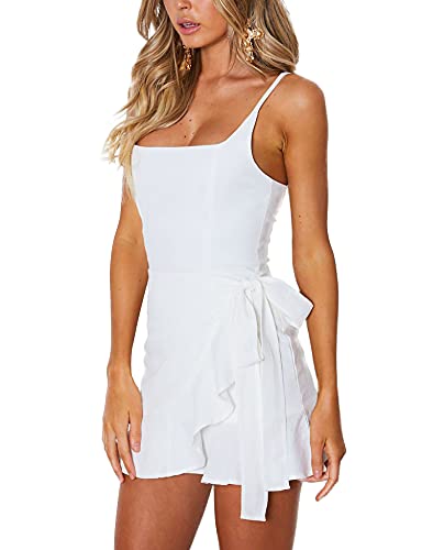 AIMCOO Women's Casual Ruffle Hem Solid Wrap Dress Spaghetti Strap Front Tie Knot Short Dresses4