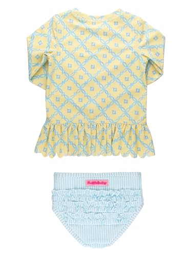 Image of RuffleButts Baby /Toddler Girls Scalloped Long Sleeve Rash Guard 2-Piece UPF50+ Sun Protected Swimsuit
