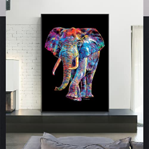 Toile peinture éléphant abstrait coloré 70x100cm pour décoration murale de salon