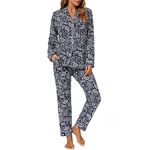 Image of Tugege Pajamas Set Long Sleeve Sleepwear Womens Button Down Nightwear Pj Sets