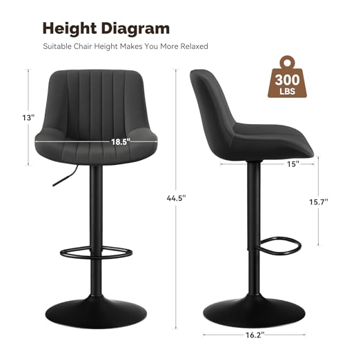 Image of Nalupatio Bar Stools Set of 2, Adjustable Modern Swivel Bar Stools with Backs, Counter Height Performance Fabric Island Chairs for Home Kitchen, Black