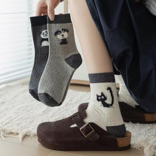 Image of Women's Crew Socks Cute Bear Cat Floral Soft Fancy Socks Gifts for Women