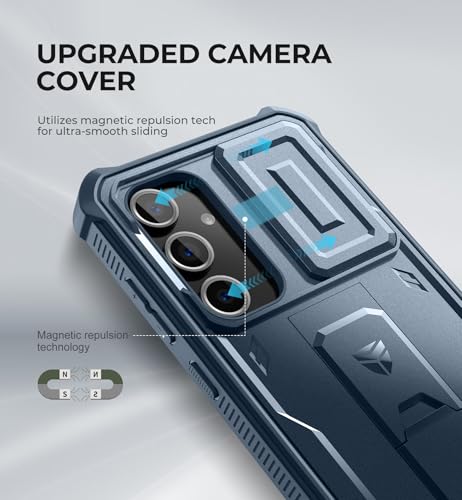 Image of Dexnor for Samsung Galaxy S24 FE Case with Built-in Slide Camera Cover & Screen Protector & Kickstand,Heavy-Duty Rugged Case Full-Body Bumper Protective Cover for Galaxy S24 FE(2024),Navy Blue