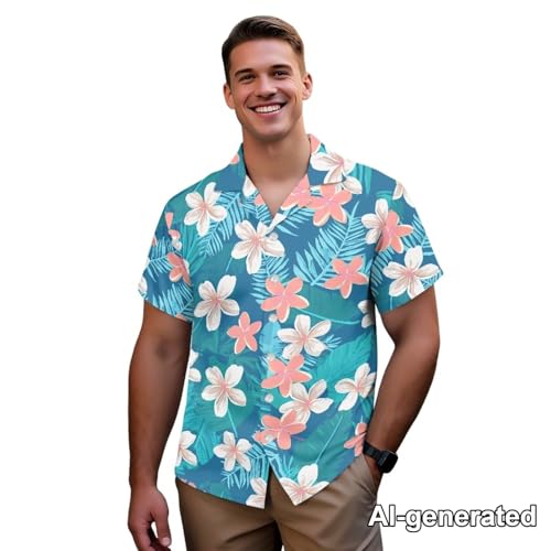 Image of Hawaii Matching Couple Outfits Husband and Wife Clothing Fashionable Mens Casual Shirts Hawaii Dress with Soft Fabric