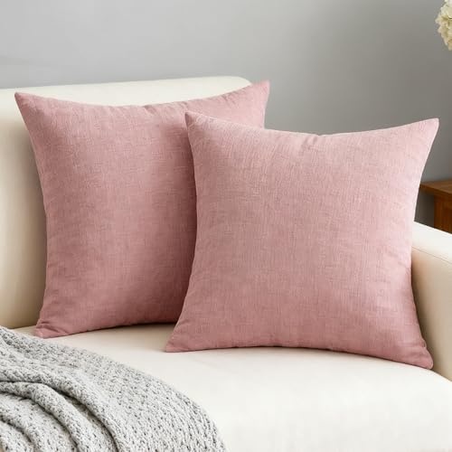 Velvaria Pack of 2 Linen Cushion Covers 45x45cm,Blush Pink Throw Pillow Covers for Sofa, Couch, Bed - Breathable & Decorative