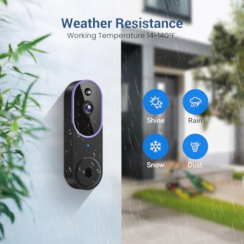 Guggre 1080P Wireless Video Doorbell Camera, AI Human Detection, Cloud Storage, Two-Way Audio, 2.4GHz Wi-Fi Support, Real-Time Alerts, Easy Installation, Night Vision (Purple) - Thumbnail 6