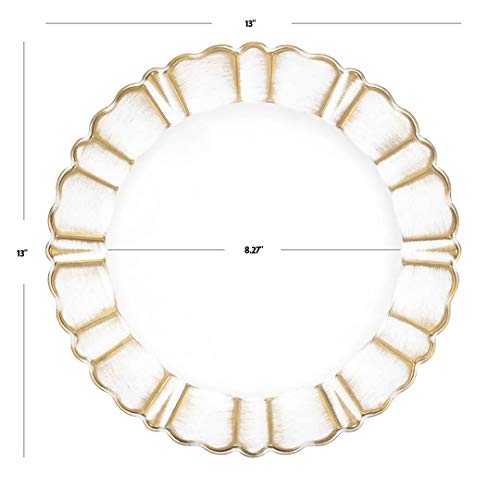 Koyal Wholesale 13" Scallop Charger Plates, Antique Finish, Bulk Acrylic Plastic Charger Plates, Table Setting, Tabletop, Tablescape For Wedding, Holidays, Events, Home Decor (4, White And Gold) #TOP4