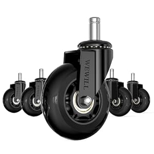 WEWILL Bürostuhl Rollen,11 x 22 mm Rollen für Bürostühle, 5er-Set Ersatzrollen Gaming-Stühle für Teppich- und Parkettböden, Super Leise Keine Bodenschutzmatte Nötig(Nicht für 1KEA,einfarbig schwarz)