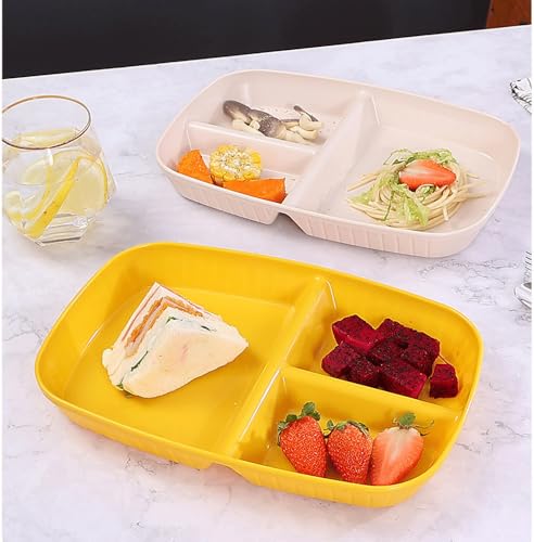 Image of Lightweight & Reusable Wheat Straw Plate Set for Kids, Adults Dishwasher Microwave Safe Compartment Plate Perfect for Dinner Dishes, Healthy, Bpa Free & Eco Friendly (Yellow, Pack of 6)