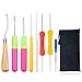 OPount 9 Pieces 7 Different Size Bent Latch Hook Crochet Needle Hook Including 1 Piece Wooden Bent Latch Hook, 6 Pieces Plastic Latch Hook, 1 Piece Seam Ripper and 1 Piece Black Zip Pouch for Craft