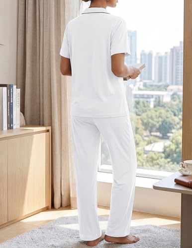 Image of ZMJ Womens Pajamas Sets 2 Piece Button Up Pj Sets Short Sleeve with Long Pant
