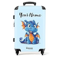 NoBoringSuitcases.com® Children's Luggage Kids Suitcase for Boys - Personalised Large Hard Shell Luggage on Wheels - Young Blue-Orange Dragon - 26-28 inch - 23kg