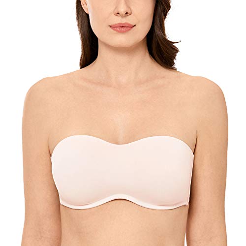 Delimira Womens Seamless Underwire Bandeau Minimizer Strapless Bra For Big Busted Women Rose White 38D #TOP20