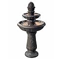 Teamson Home Deluxe Pineapple Pedestal 2 Tiered Floor Waterfall Fountain with Pump for Outdoor Patio Garden Backyard Decking, 39 Inch Height, Iron Gray
