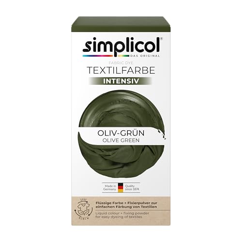 simplicol Textilfarbe intensiv Oliv-Grün | Einfaches Färben in der Waschmaschine | Flüssige Farbe & Fixierpulver | 1er Pack