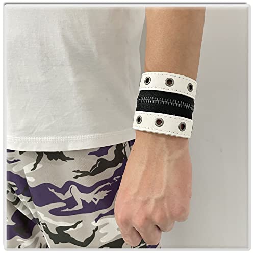 Image of Xusamss Punk Alloy Zipper Wristband Pu Leather Cuff Bracelet,7 1 /2 wrist