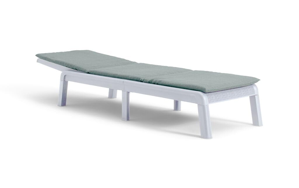 Keter Mallorca Sonnenliege/Gartenliege – weiß – inkl. grünem Kissen – 4-Fach verstellbar – 187,5×58×29 cm – wetterbeständig & klappbar