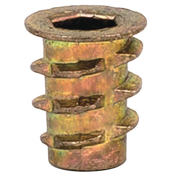 Hex Drive Threaded Insert, #8-32 Int Thrd Sz, 25/64 in L, 21/64 in Dia., Zinc Alloy, Plain, 100 PK