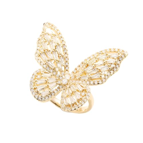 Leprato Sparkling Butterfly Ring Cubic Zirconia Bow-Knot Knuckle Ring Adjustable Open Statement Butterfly Ring Wedding Jewelry for Women, Copper, No Gemstone