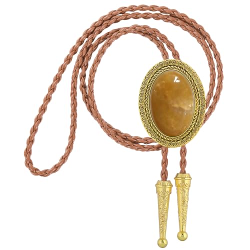 Image of Jeilwiy Bolo Tie for Men Real Stone Westwern Cowboy Ties Silver Bolos Women Leather Necktie Gift for Birthday Christmas