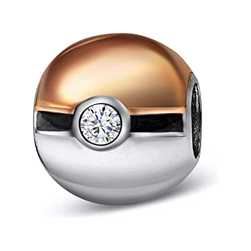 Bolenvi Rose Gold Silver Cartoon Ball Bead Charm Compatible with Pandora & Similar Bracelets, Necklaces & DIY Jewelry - Authentic 925 Sterling Silver Charm with Gold Enamel & Crystal