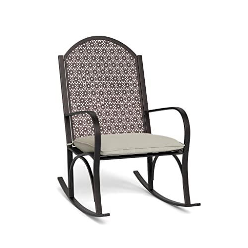 Tortuga Outdoor Metal Garden Rocking Chair With Cushion, Oiled Copper Color Sofas, Twin, Black #TOP16