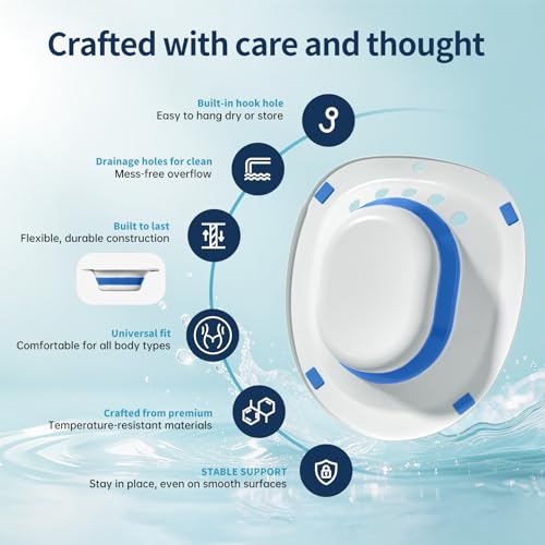 RUGUO Sitz Bath for Toilet Seat - Yoni Steam Seat - Sitz Bath for Hemorrhoids and Postpartum Care - Portable Bidet BPA Free - Foldable Basin for Epsom Salt Soak - Blue — view 5